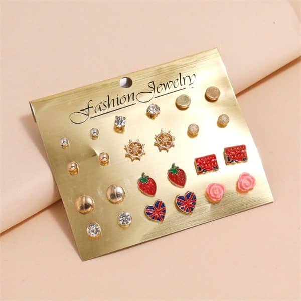 Strawberry Car Love Earrings 12 Pairs Set