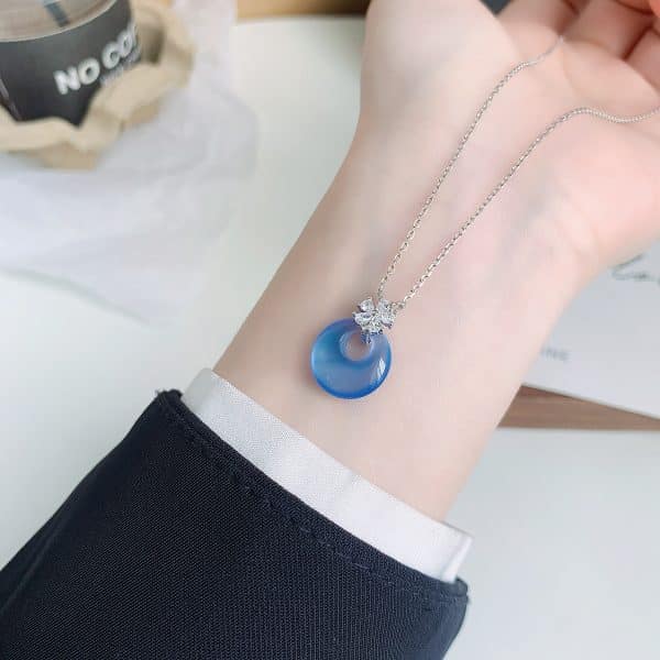 S925 Sterling Silver Chalcedony Peace Buckle Necklace