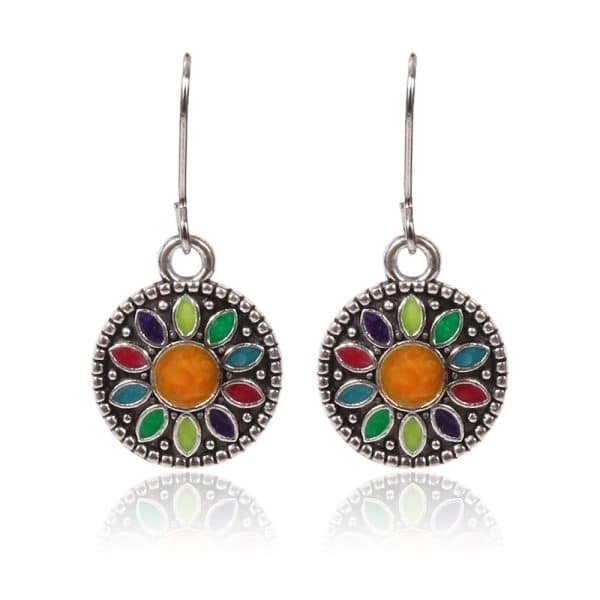 Alloy drop oil inlaid rice bead earrings
