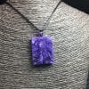 Natural Charoite Square Plate Pendant With Leather Rope
