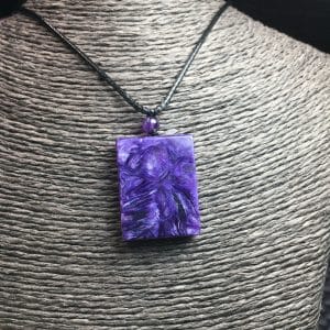Natural Charoite Square Plate Pendant With Leather Rope