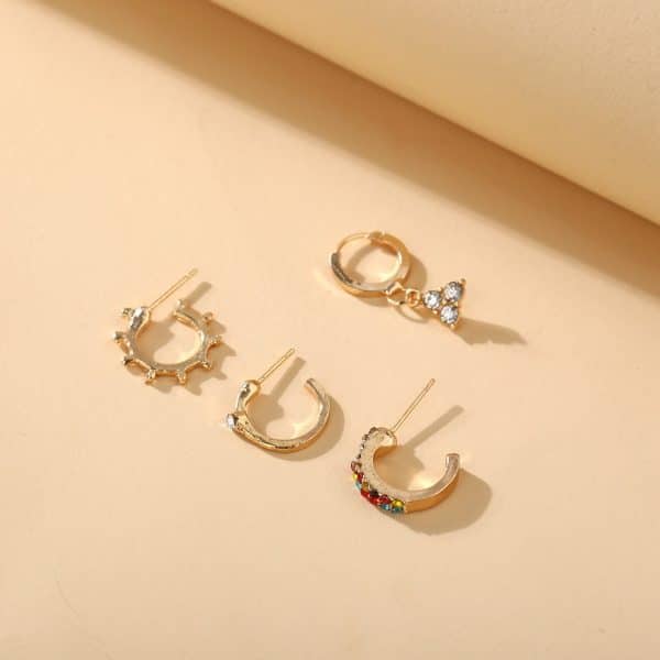 Zircon Triangle Stud Earring Set 4 Piece Set