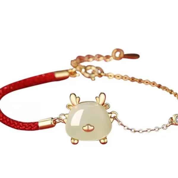 Auspicious Cute Dragon Zodiac Necklace Female Hetian Jade Bracelet Ear Studs