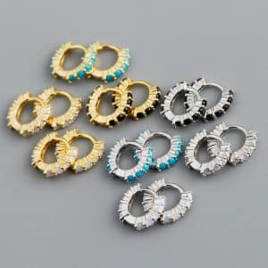 Circle-shaped Diamond Colorful Crystals Opal Zircon S925 Sterling Silver Earrings