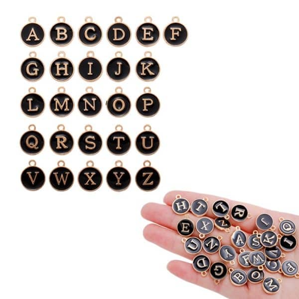 12 Colors Round Drop Oil English Letter Alloy Pendant DIY Ornament Accessories