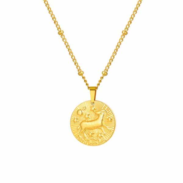 Stainless Steel Bead Necklace Twelve Constellation Embossed Round Necklace For Women