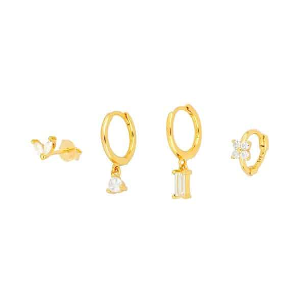 Geometric Horse Eye Flower Zircon Temperament Stacked Ear Accessories Set