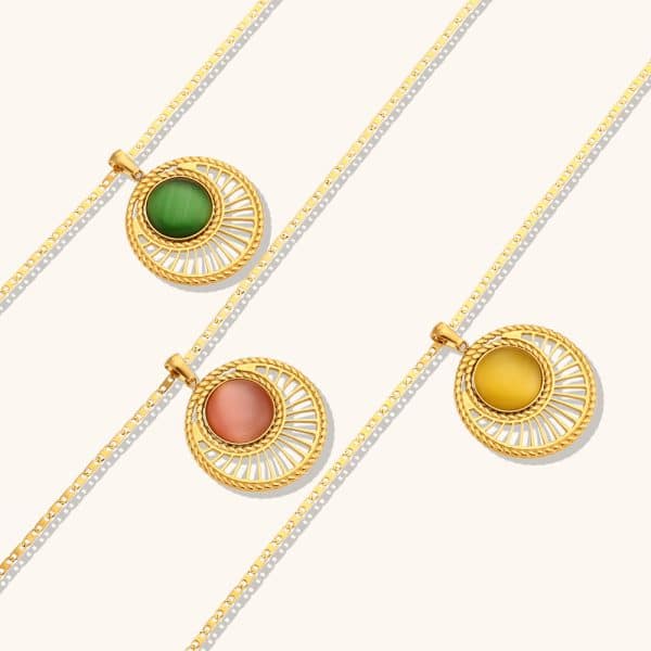 Hollow Sector Pendant Stainless Steel Gold Plated Necklace