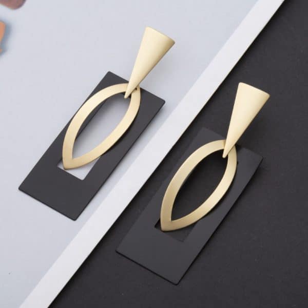 Vintage Geometric Frosty Metal Drop Earrings
