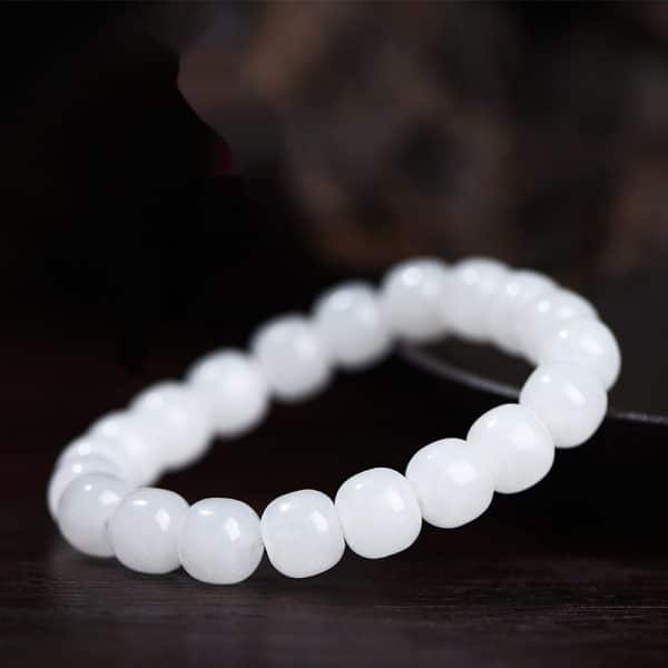 White Jade Barrel Beads Men's And Women's Bracelet