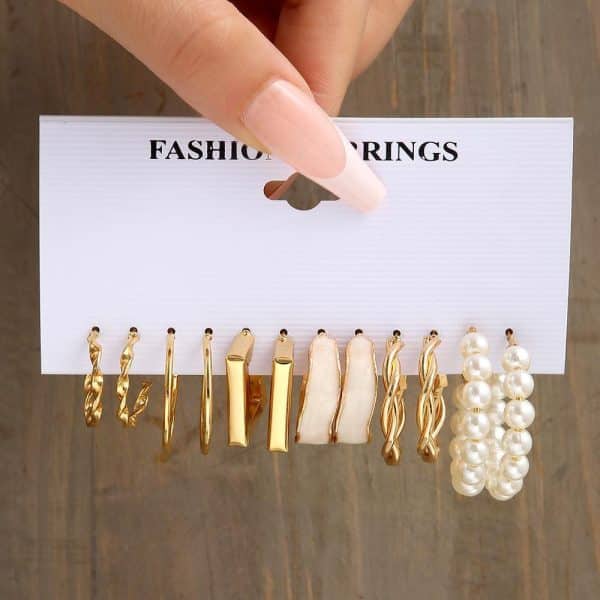 Creative Geometric Earrings Vintage Pearl Set