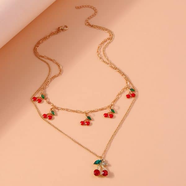 New Cute Sweet Double Layer Cherry Necklace