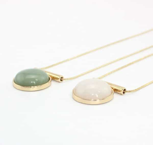 European and American style jewelry, snake leather chain, long green stone, white stone round inlaid necklace