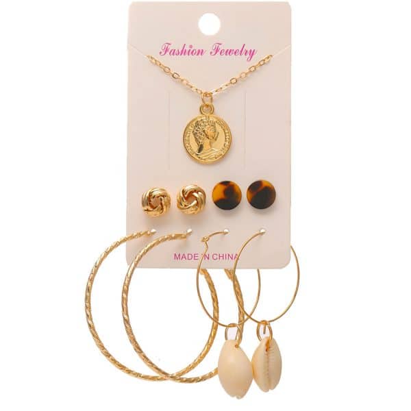 Pearl Headdress Necklace Love Tassel Earrings Set Creative Retro Simple