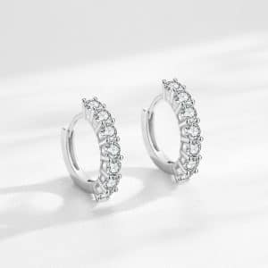 S925 Sterling Silver Circle Full Diamond Earrings Women's European And American Fashion