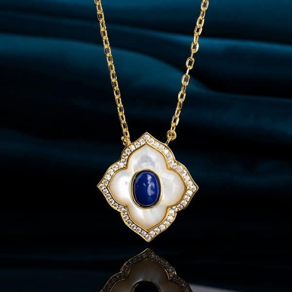 Flower Necklace Inlaid Lapis White Shell Pendant Neck Accessories Atmospheric Design