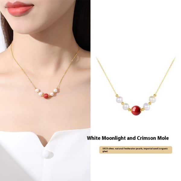 Women's Sterling Silver Cinnabar Red Bean Necklace