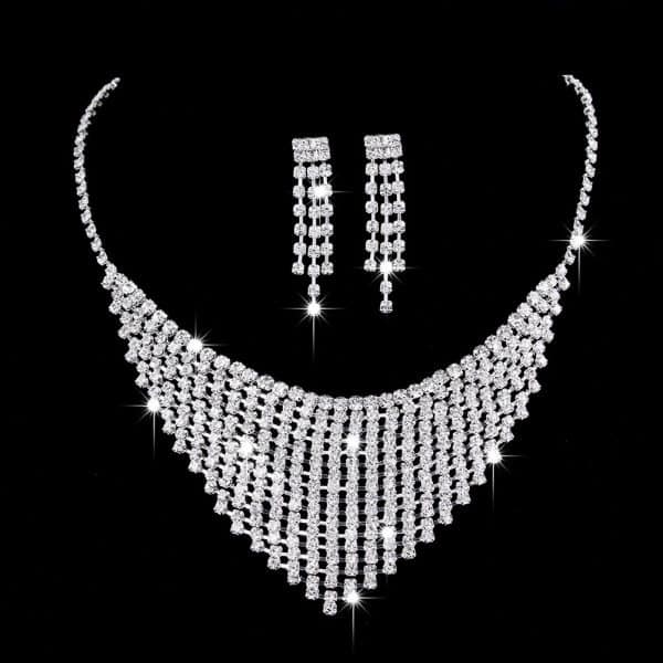 Brilliant Full Diamond Zircon Water Drop Necklace Eardrop Jewelry Set