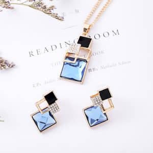 Diamond Jewelry Set Personalized All-match Square Crystal Anti-allergy Earrings Necklace Two-piece Set