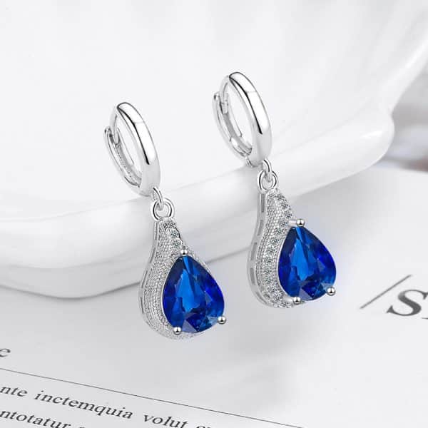 Zircon Water Drop Earrings Women's Simple Royal Blue