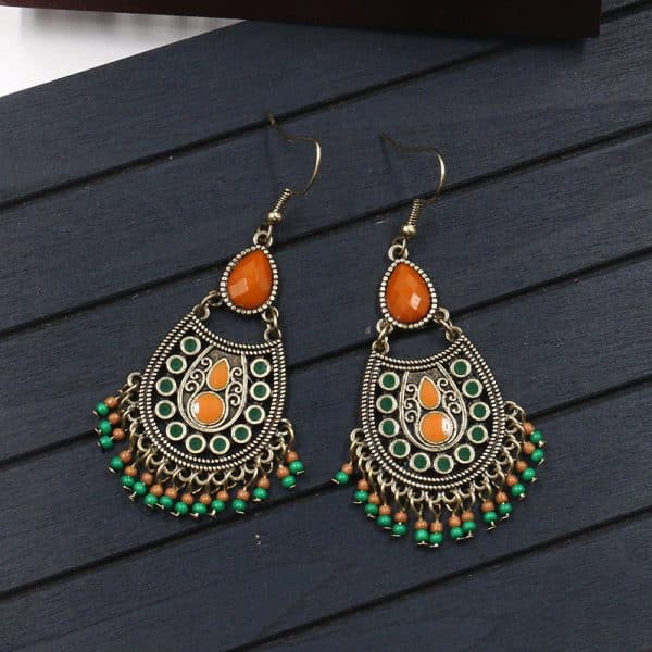 Ethnic style geometric drop diamond earrings