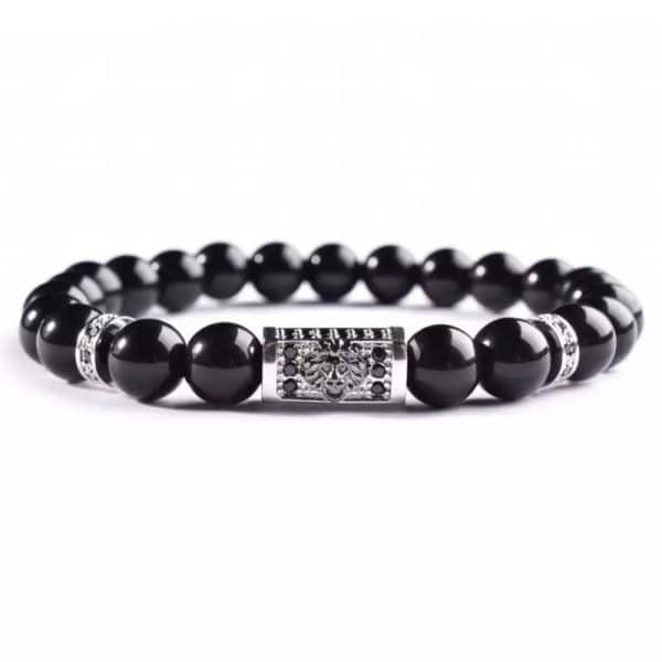 Natural Stone 8mm Bright Black Stone Beaded Vintage Bracelet