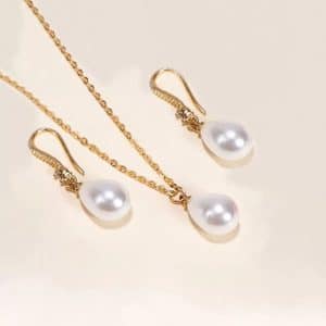 Temperament Water Drop Pearl Necklace Eardrops Suit