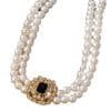 Stylish Elegant Double Row Pearl Square Diamond-studded Necklace Earings Set
