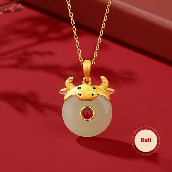 Hetian Jade Peace Buckle Cute Snake 925 Sterling Silver Zodiac Necklace