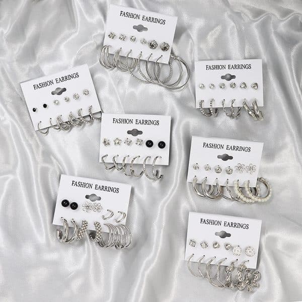 Simple Earrings 6 Pairs With Diamonds Earings Set