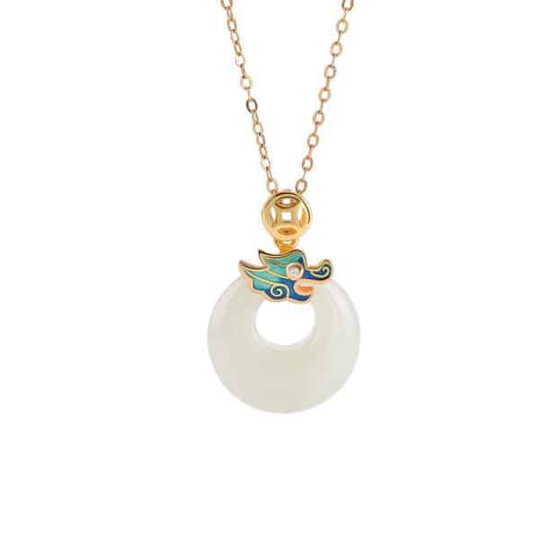 Sterling Silver Gold Plated Hetian Jade Safety Buckle Pendant