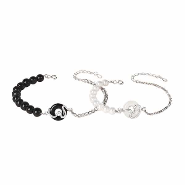 925 Sterling Silver New Chinese Obsidian Pearl Bracelet Safe Buckle Love Old Bracelet