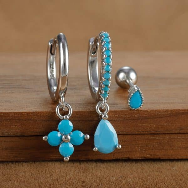 Fashion Diamond-embedded Turquoise Earring Set Women