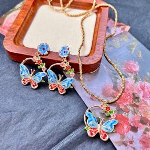 Vintage Butterfly Dripping Stud Earrings Necklace Suit Color Ornament