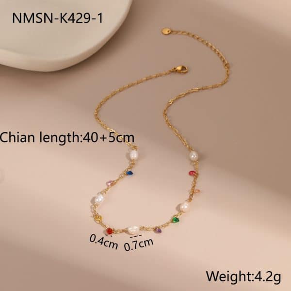 European And American Ins Freshwater Pearl Necklace Color Zircon Titanium Steel Bracelet