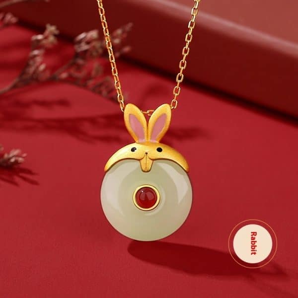 Hetian Jade Peace Buckle Cute Snake 925 Sterling Silver Zodiac Necklace