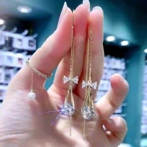 Tassel Earrings Long Water Drop Zircon