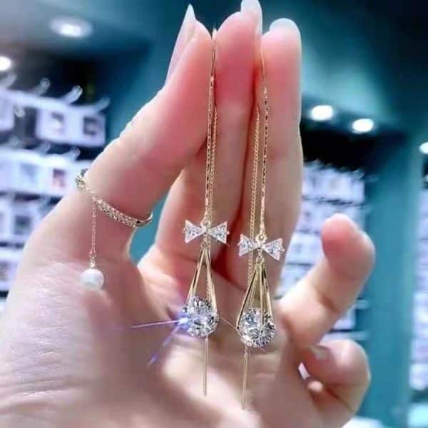 Tassel Earrings Long Water Drop Zircon