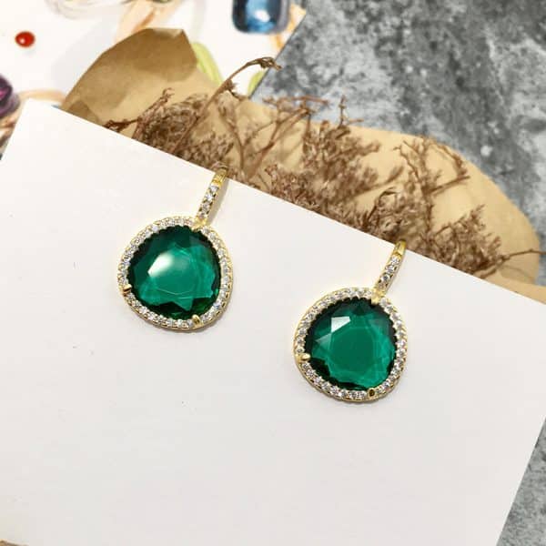 Color Stone Crystal Triangle Eight Color Stone Earrings Copper Micro Inlay