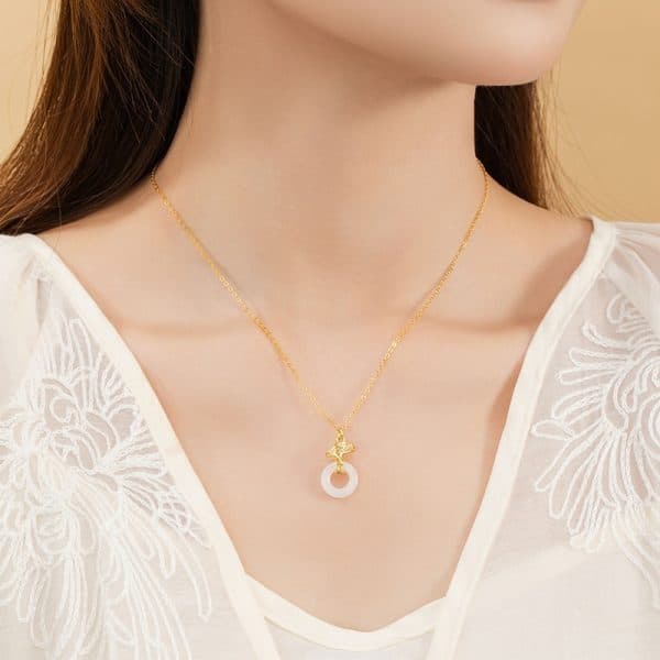 Hetian Jade Necklace Women's New Chinese National Fashion Ginkgo Leaf