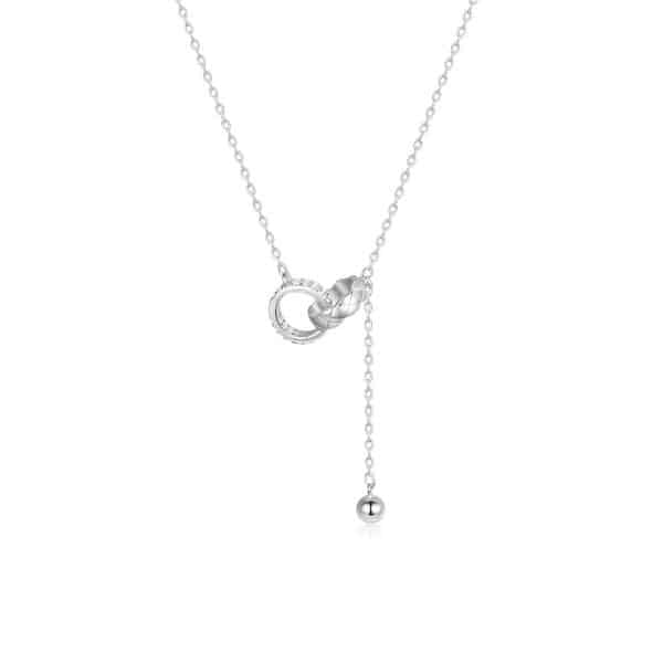 Women's Simple 999 Sterling Silver Double Ring Necklace