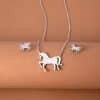 Stainless Steel Gold Silver Unicorn Horse Necklace Earrings Jewelry Set
