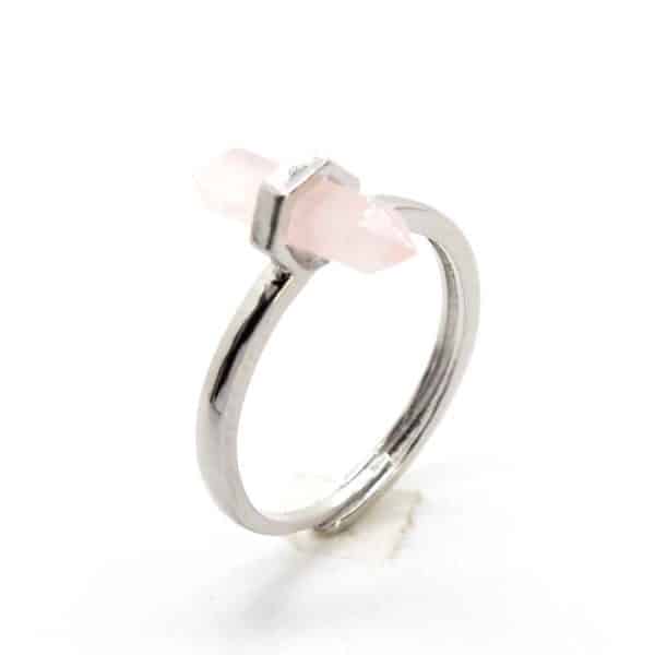 Crystal Stone Double Pointed Small Hexagon Prism Open Adjustable Ring