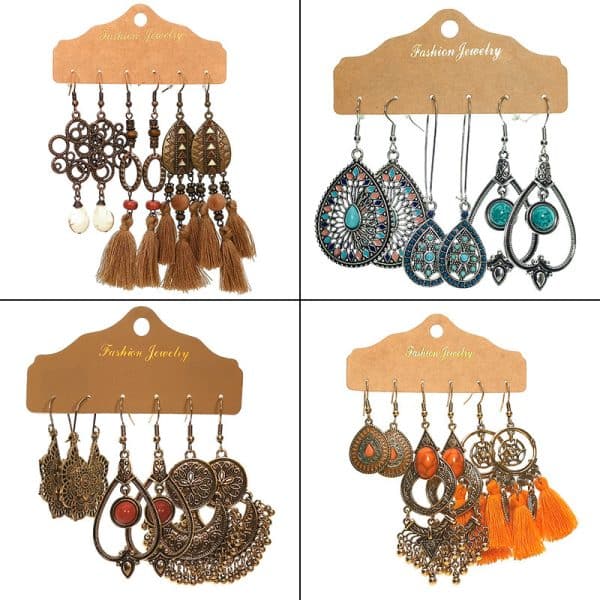Fashion Tassel Water Drop Geometric Earrings Set