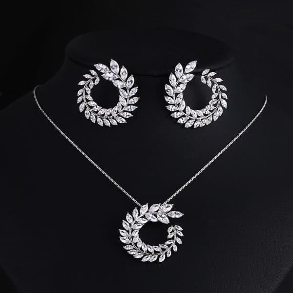 Classic Style High-end Necklace Earrings Set Olive Branch Bridal Jewelry