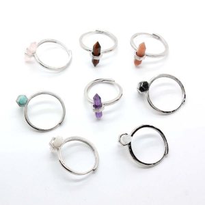 Crystal Stone Double Pointed Small Hexagon Prism Open Adjustable Ring