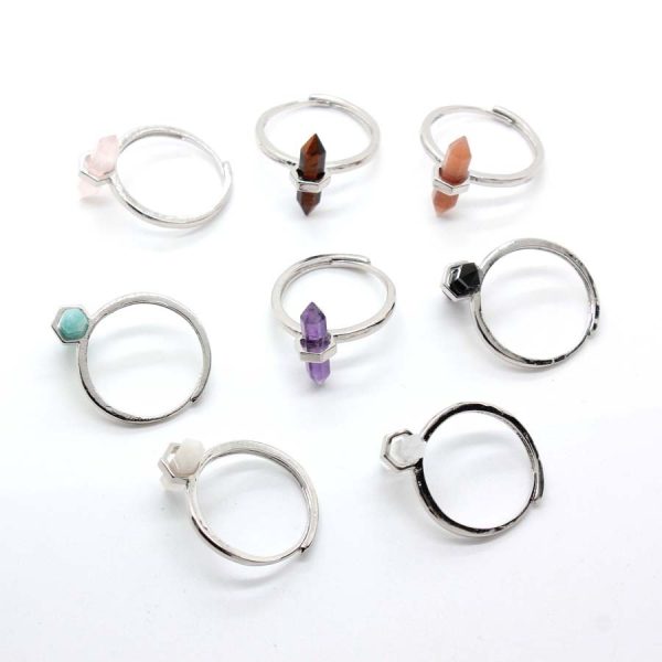 Crystal Stone Double Pointed Small Hexagon Prism Open Adjustable Ring