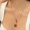 Vintage 18K Gold Plated Titanium Square Shell Zircon Necklace Jewelry Set