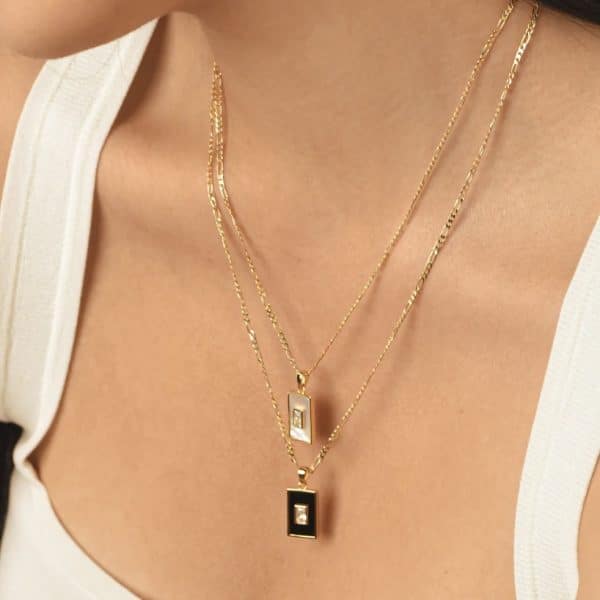 Vintage 18K Gold Plated Titanium Square Shell Zircon Necklace Jewelry Set