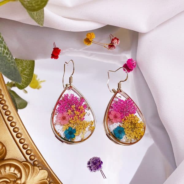 Drop-shaped Natural Dried Flower Earrings Ins